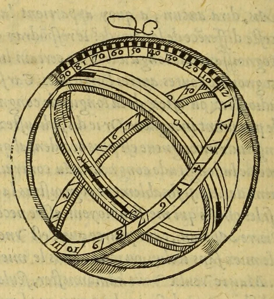 An illustration from La cosmographie de Pierre Apian, ... traictant de toutes les regions, pais, villes, [et] citez du monde, par artifice astronomique,, 1551, leaf 132