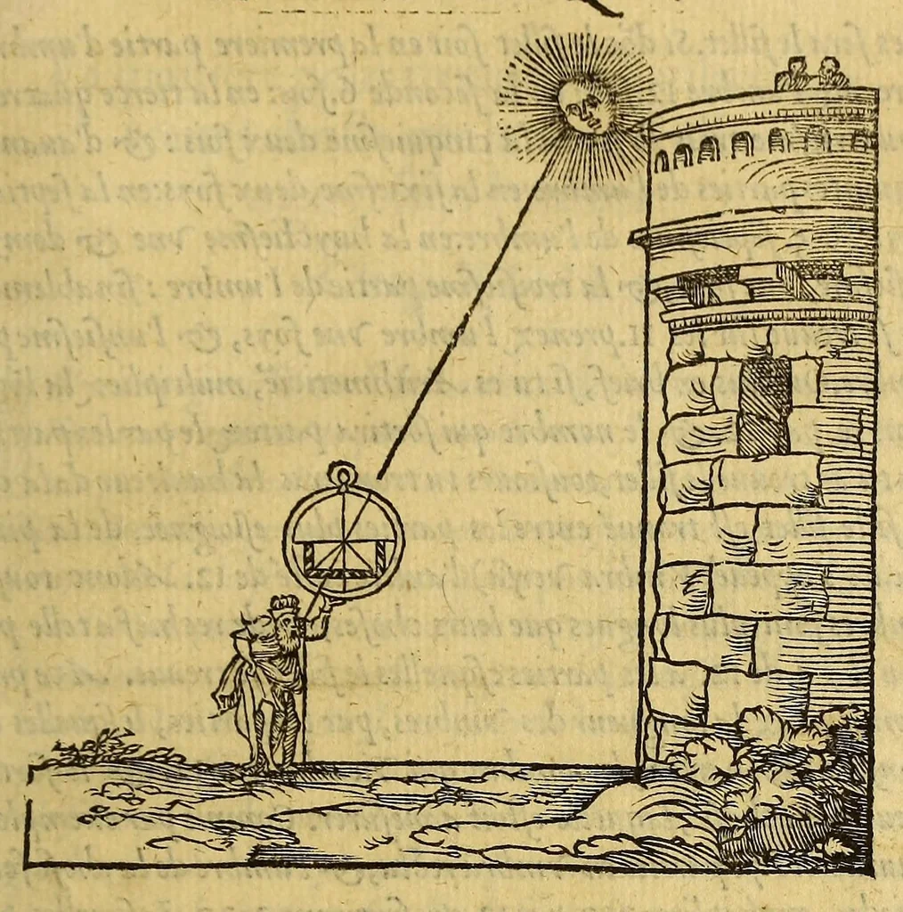 An illustration from La cosmographie de Pierre Apian, ... traictant de toutes les regions, pais, villes, [et] citez du monde, par artifice astronomique,, 1551, leaf 145