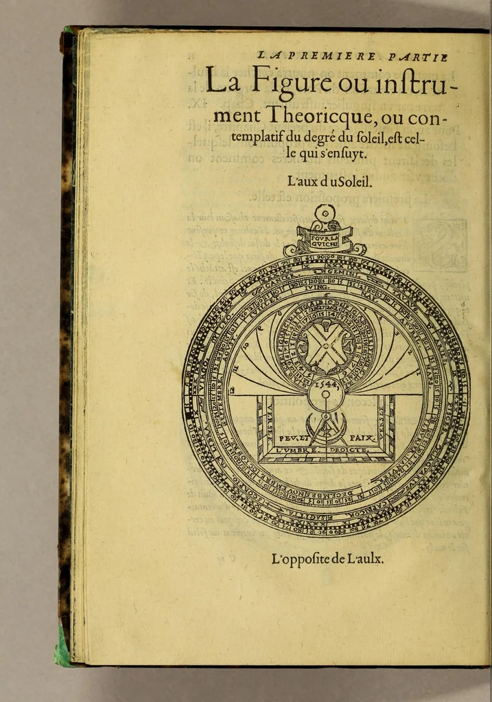 An illustration from La cosmographie de Pierre Apian, ... traictant de toutes les regions, pais, villes, [et] citez du monde, par artifice astronomique,, 1551, leaf 28