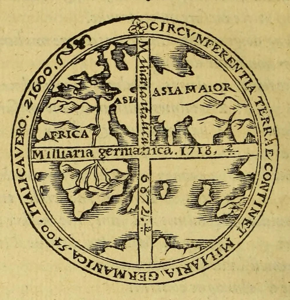 An illustration from La cosmographie de Pierre Apian, ... traictant de toutes les regions, pais, villes, [et] citez du monde, par artifice astronomique,, 1551, leaf 40