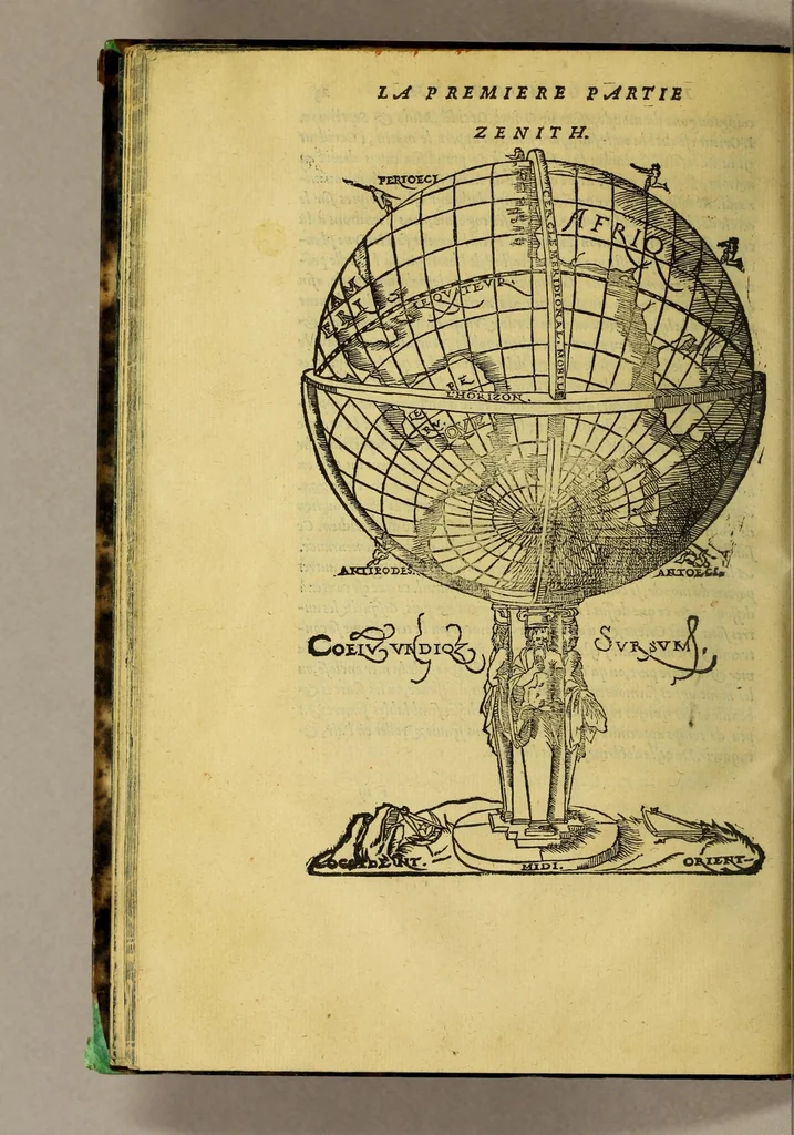 An illustration from La cosmographie de Pierre Apian, ... traictant de toutes les regions, pais, villes, [et] citez du monde, par artifice astronomique,, 1551, leaf 52