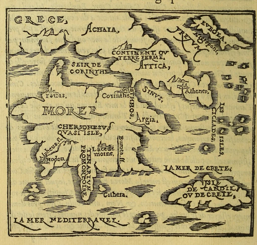 An illustration from La cosmographie de Pierre Apian, ... traictant de toutes les regions, pais, villes, [et] citez du monde, par artifice astronomique,, 1551, leaf 66