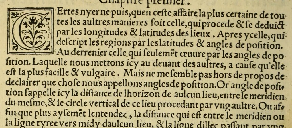 An illustration from La cosmographie de Pierre Apian, libure tresutile, traictant de toutes les regions [et] pays du monde par artifice astronomicque, nouuelleme[n]t traduict de latin en francois. ; Et par Gemma Frison ... corrige. Auecq[ue] aultres libures du mesme Gemma Fr. appartenantz audict artifice, co[m]me la page ensuyuante la declaire, 1544, leaf 104