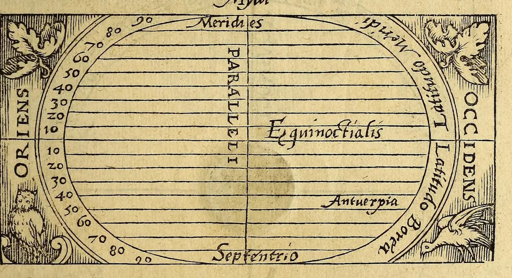 An illustration from La cosmographie de Pierre Apian, libure tresutile, traictant de toutes les regions [et] pays du monde par artifice astronomicque, nouuelleme[n]t traduict de latin en francois. ; Et par Gemma Frison ... corrige. Auecq[ue] aultres libures du mesme Gemma Fr. appartenantz audict artifice, co[m]me la page ensuyuante la declaire, 1544, leaf 23
