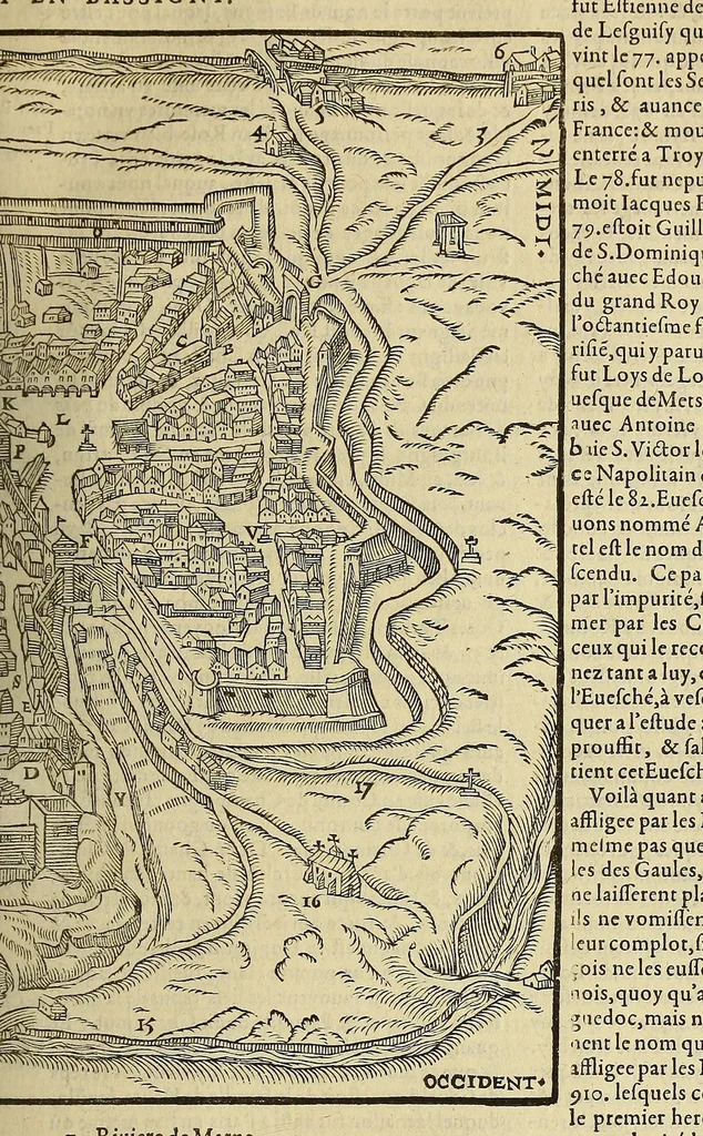 An illustration from La cosmographie vniuerselle de tout le monde. : En laquelle, suiuant les auteurs plus dignes de foy, sont au vray descriptes toutes les parties habitables, & non habitables de la terre, & de la mer, leurs assiettes & choses qu'elles produisent ... auec plusieurs autres choses, le sommaire desquelles se void en la page suiuante., 1575, leaf 359