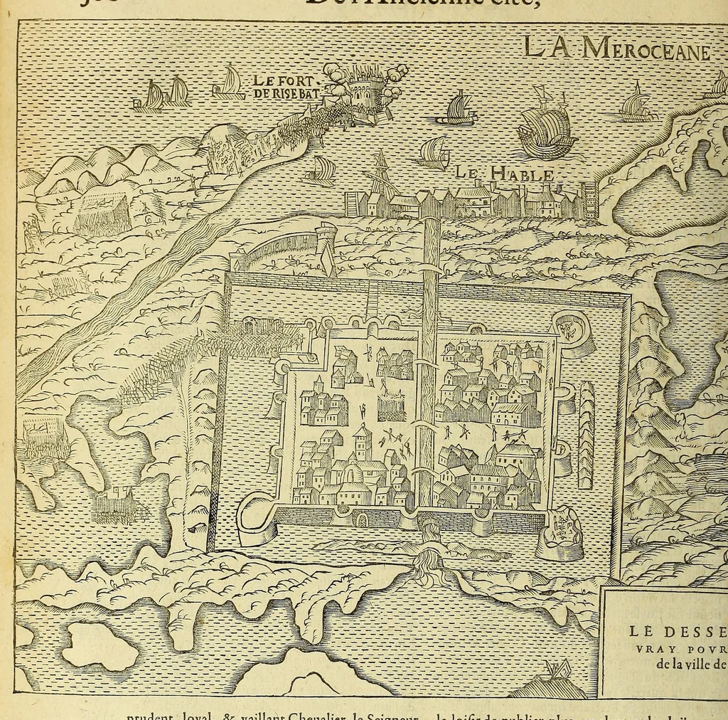 An illustration from La cosmographie vniuerselle de tout le monde. : En laquelle, suiuant les auteurs plus dignes de foy, sont au vray descriptes toutes les parties habitables, & non habitables de la terre, & de la mer, leurs assiettes & choses qu'elles produisent ... auec plusieurs autres choses, le sommaire desquelles se void en la page suiuante., 1575, leaf 408