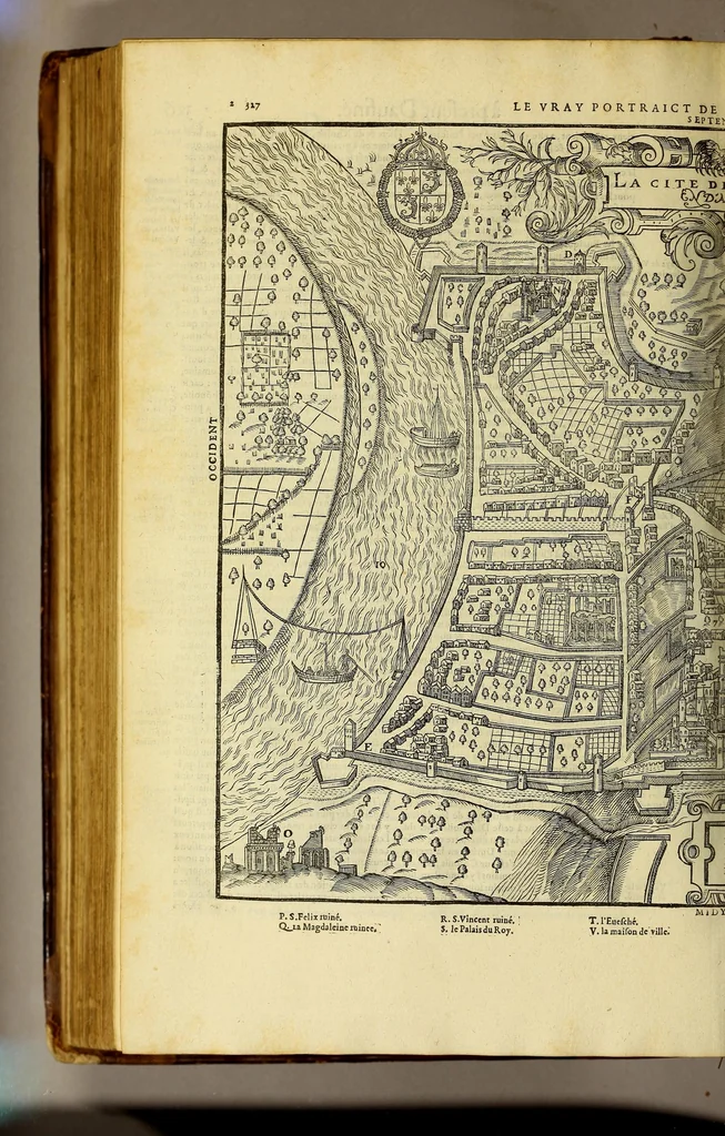 An illustration from La cosmographie vniuerselle de tout le monde. : En laquelle, suiuant les auteurs plus dignes de foy, sont au vray descriptes toutes les parties habitables, & non habitables de la terre, & de la mer, leurs assiettes & choses qu'elles produisent ... auec plusieurs autres choses, le sommaire desquelles se void en la page suiuante., 1575, leaf 630