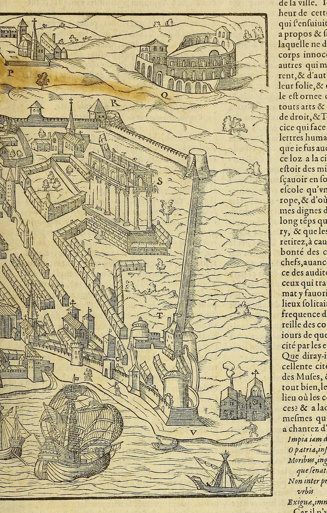 An illustration from La cosmographie vniuerselle de tout le monde. : En laquelle, suiuant les auteurs plus dignes de foy, sont au vray descriptes toutes les parties habitables, & non habitables de la terre, & de la mer, leurs assiettes & choses qu'elles produisent ... auec plusieurs autres choses, le sommaire desquelles se void en la page suiuante., 1575, leaf 699