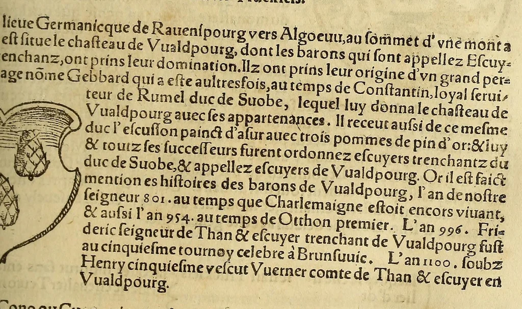 An illustration from La cosmographie vniuerselle, contenant la situation de toutes les parties du monde, auec leurs proprietez & appartenances. : La description des pays & regions diceluy ..., 1568, leaf 765