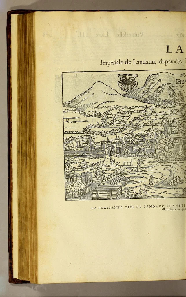 An illustration from La cosmographie vniuerselle de tout le monde. : En laquelle, suiuant les auteurs plus dignes de foy, sont au vray descriptes toutes les parties habitables, & non habitables de la terre, & de la mer, leurs assiettes & choses qu'elles produisent ... auec plusieurs autres choses, le sommaire desquelles se void en la page suiuante., 1575, leaf 418
