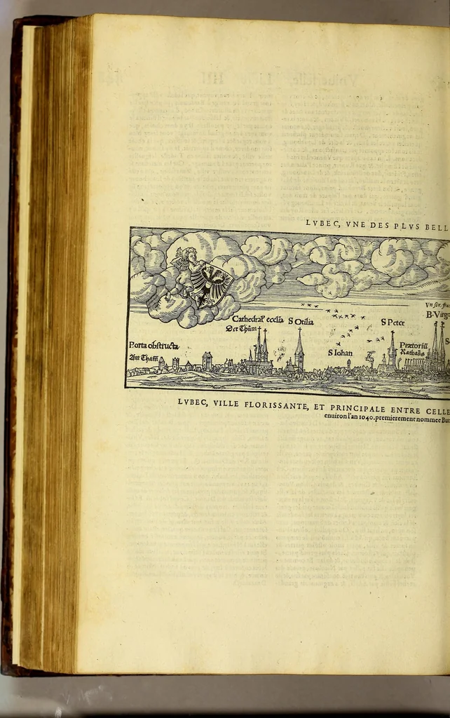 An illustration from La cosmographie vniuerselle de tout le monde. : En laquelle, suiuant les auteurs plus dignes de foy, sont au vray descriptes toutes les parties habitables, & non habitables de la terre, & de la mer, leurs assiettes & choses qu'elles produisent ... auec plusieurs autres choses, le sommaire desquelles se void en la page suiuante., 1575, leaf 654