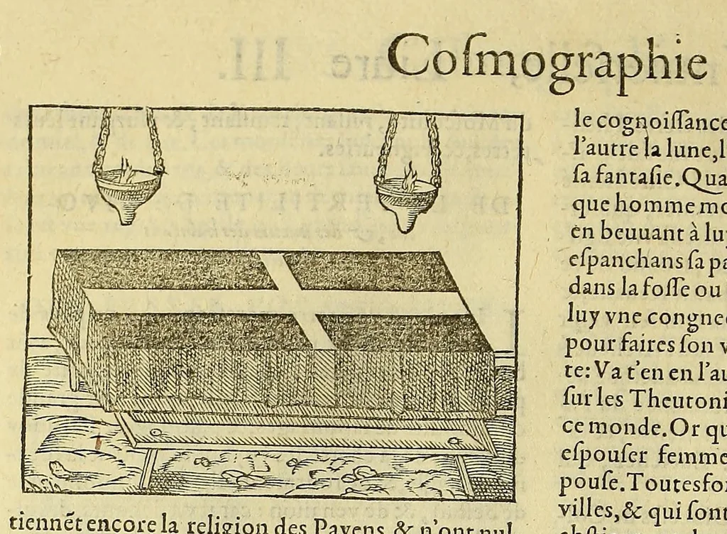 An illustration from La cosmographie vniuerselle de tout le monde. : En laquelle, suiuant les auteurs plus dignes de foy, sont au vray descriptes toutes les parties habitables, & non habitables de la terre, & de la mer, leurs assiettes & choses qu'elles produisent ... auec plusieurs autres choses, le sommaire desquelles se void en la page suiuante., 1575, leaf 696