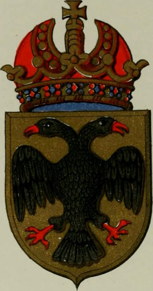 An illustration from Lacunar basilicae Sancti Macarii, aberdonensis : the heraldic ceiling of the cathedral church of St. Machar, old Aberdeen, described in historical and armorial detail by William Duguid Geddes, LL.D., and Peter Duguid, 1888, leaf 117