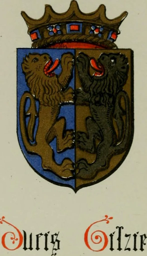 An illustration from Lacunar basilicae Sancti Macarii, aberdonensis : the heraldic ceiling of the cathedral church of St. Machar, old Aberdeen, described in historical and armorial detail by William Duguid Geddes, LL.D., and Peter Duguid, 1888, leaf 141