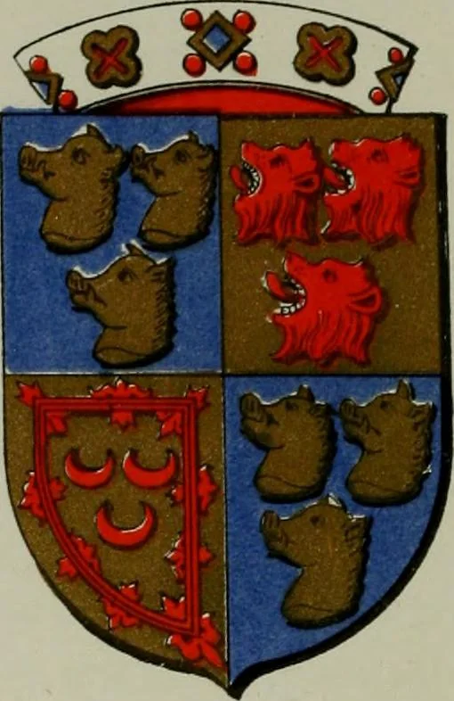 An illustration from Lacunar basilicae Sancti Macarii, aberdonensis : the heraldic ceiling of the cathedral church of St. Machar, old Aberdeen, described in historical and armorial detail by William Duguid Geddes, LL.D., and Peter Duguid, 1888, leaf 166
