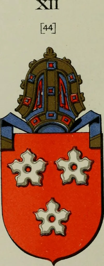 An illustration from Lacunar basilicae Sancti Macarii, aberdonensis : the heraldic ceiling of the cathedral church of St. Machar, old Aberdeen, described in historical and armorial detail by William Duguid Geddes, LL.D., and Peter Duguid, 1888, leaf 198