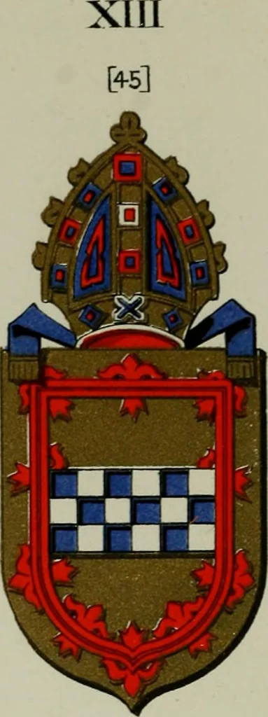 An illustration from Lacunar basilicae Sancti Macarii, aberdonensis : the heraldic ceiling of the cathedral church of St. Machar, old Aberdeen, described in historical and armorial detail by William Duguid Geddes, LL.D., and Peter Duguid, 1888, leaf 202