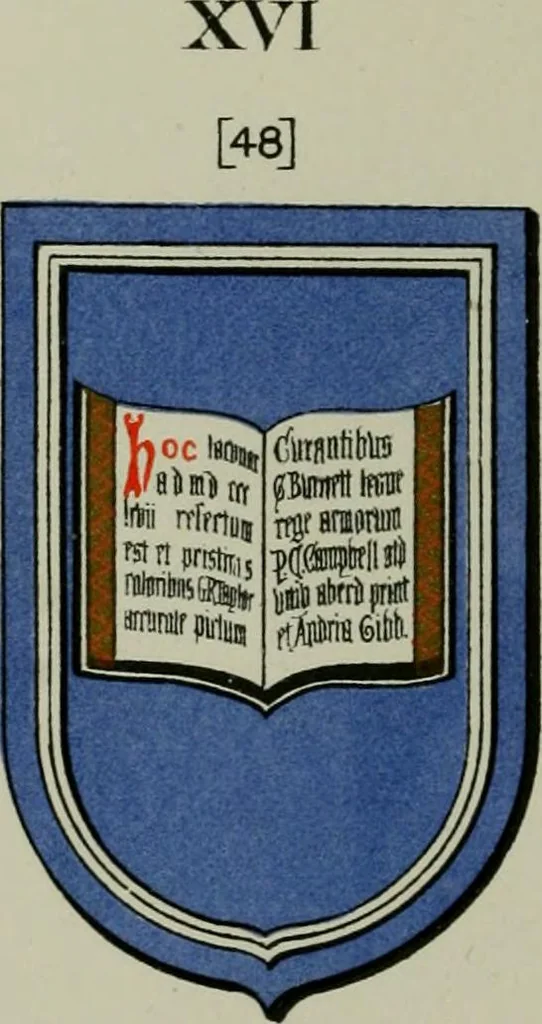 An illustration from Lacunar basilicae Sancti Macarii, aberdonensis : the heraldic ceiling of the cathedral church of St. Machar, old Aberdeen, described in historical and armorial detail by William Duguid Geddes, LL.D., and Peter Duguid, 1888, leaf 206