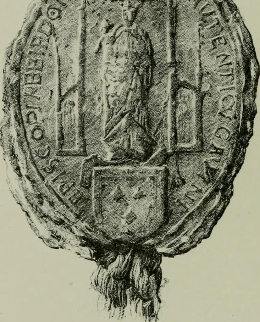 An illustration from Lacunar basilicae Sancti Macarii, aberdonensis : the heraldic ceiling of the cathedral church of St. Machar, old Aberdeen, described in historical and armorial detail by William Duguid Geddes, LL.D., and Peter Duguid, 1888, leaf 219