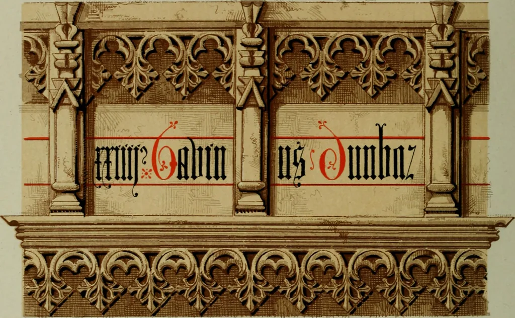 An illustration from Lacunar basilicae Sancti Macarii, aberdonensis : the heraldic ceiling of the cathedral church of St. Machar, old Aberdeen, described in historical and armorial detail by William Duguid Geddes, LL.D., and Peter Duguid, 1888, leaf 227