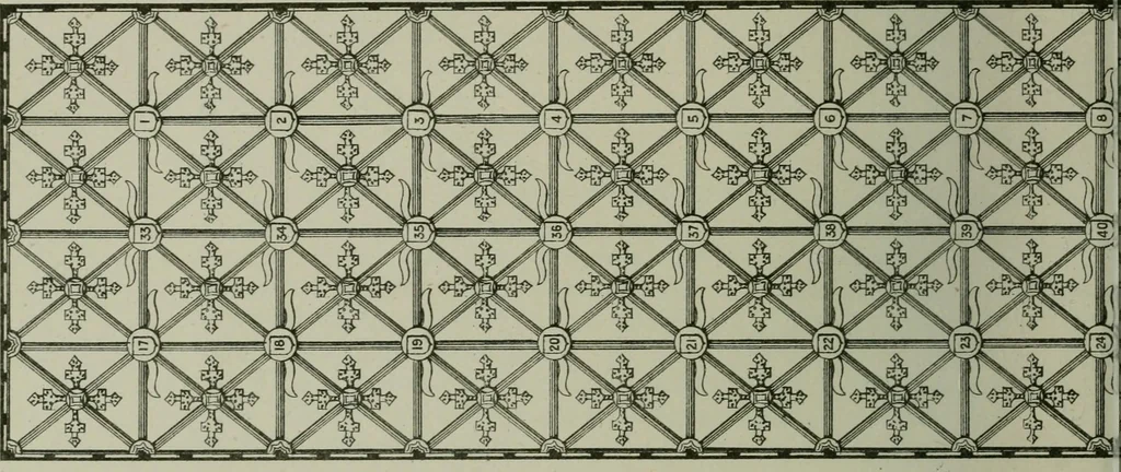 An illustration from Lacunar basilicae Sancti Macarii, aberdonensis : the heraldic ceiling of the cathedral church of St. Machar, old Aberdeen, described in historical and armorial detail by William Duguid Geddes, LL.D., and Peter Duguid, 1888, leaf 43