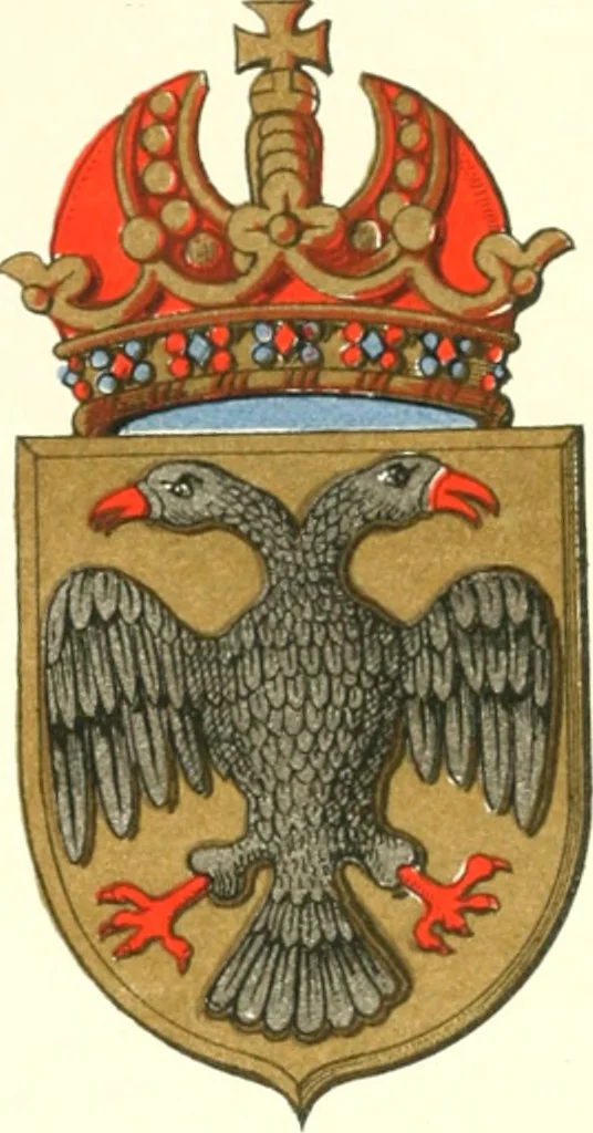 An illustration from Lacunar basilicae Sancti Macarii, aberdonensis: the heraldic ceiling of the cathedral church of St. Machar, old Aberdeen, 1888, leaf 115