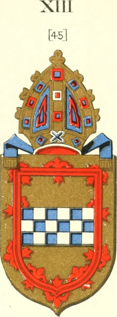 An illustration from Lacunar basilicae Sancti Macarii, aberdonensis: the heraldic ceiling of the cathedral church of St. Machar, old Aberdeen, 1888, leaf 204