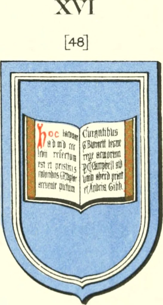 An illustration from Lacunar basilicae Sancti Macarii, aberdonensis: the heraldic ceiling of the cathedral church of St. Machar, old Aberdeen, 1888, leaf 210