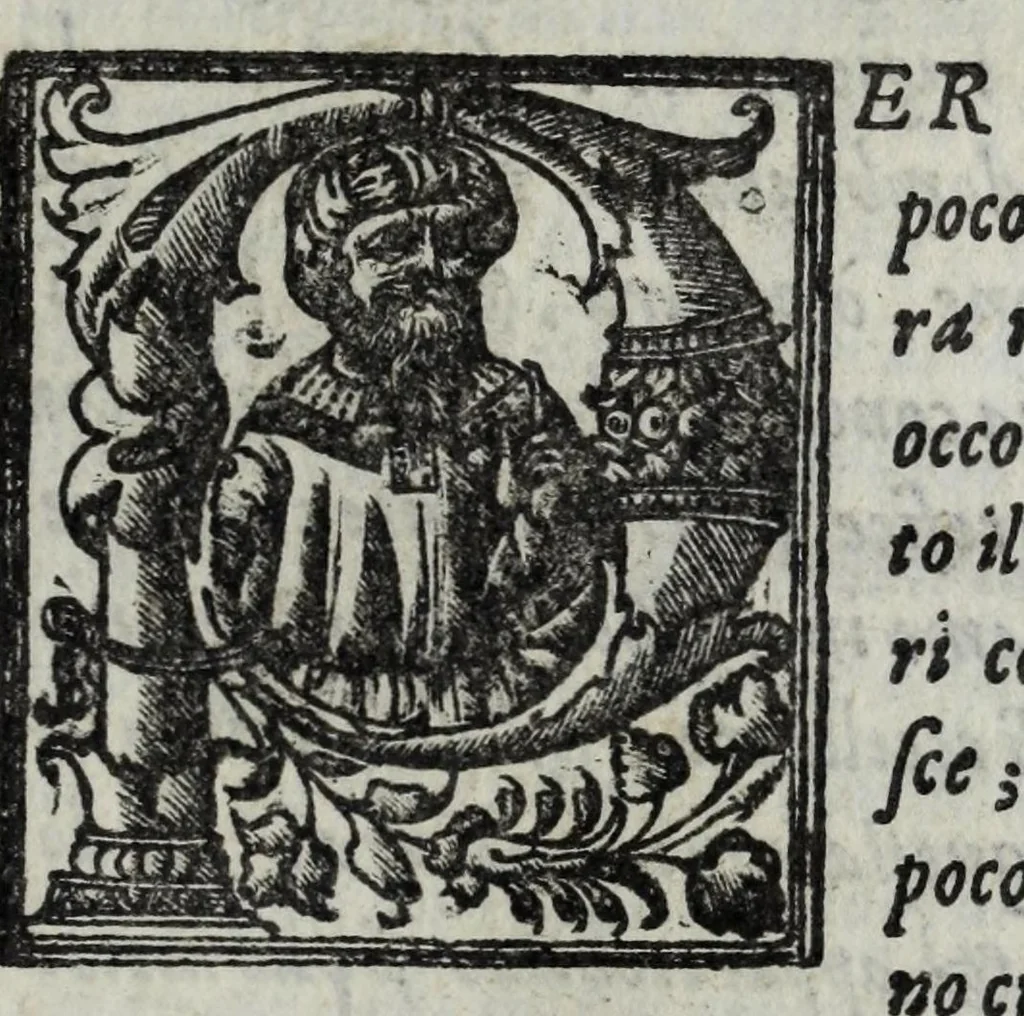 An illustration from La cvriosa et diletteuole aggionta del sig. Ant. Maria Spelta, cittadino pavese, all' Historia sua : nella qvale oltra la vaghezza di molte cose, che dall'anno 1596 fino al 1603 s'intendono, sono anco componimenti arguti, da quali non poco gusto gli eleuati spiriti potranno prendere, 1602, leaf 13