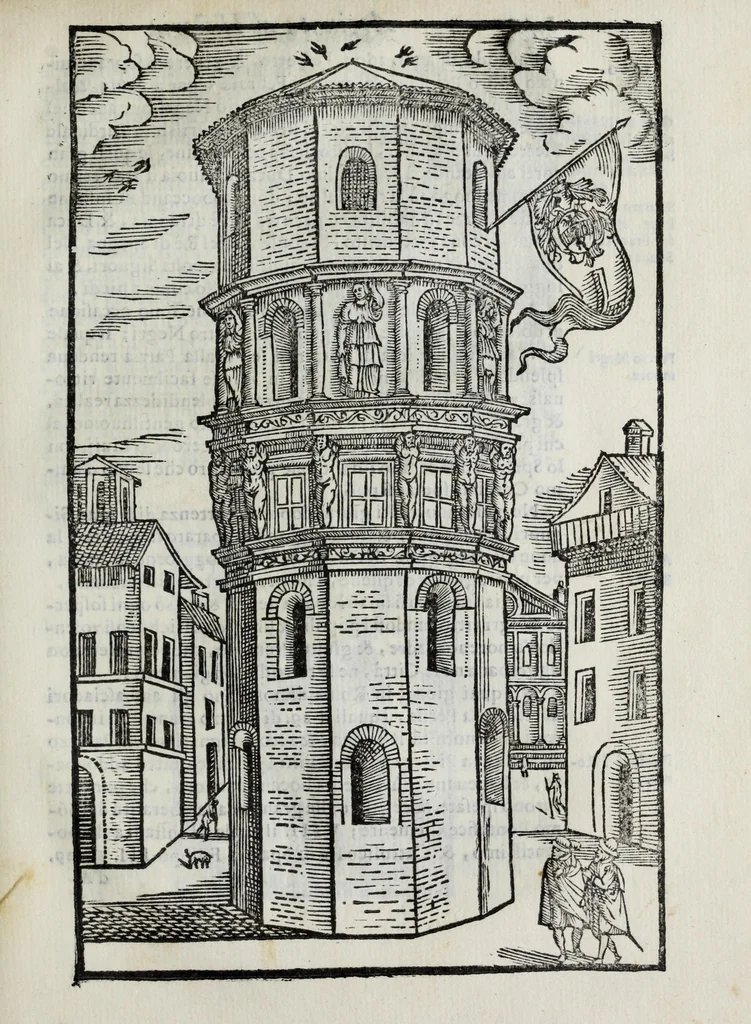 An illustration from La cvriosa et diletteuole aggionta del sig. Ant. Maria Spelta, cittadino pavese, all' Historia sua : nella qvale oltra la vaghezza di molte cose, che dall'anno 1596 fino al 1603 s'intendono, sono anco componimenti arguti, da quali non poco gusto gli eleuati spiriti potranno prendere, 1602, leaf 153