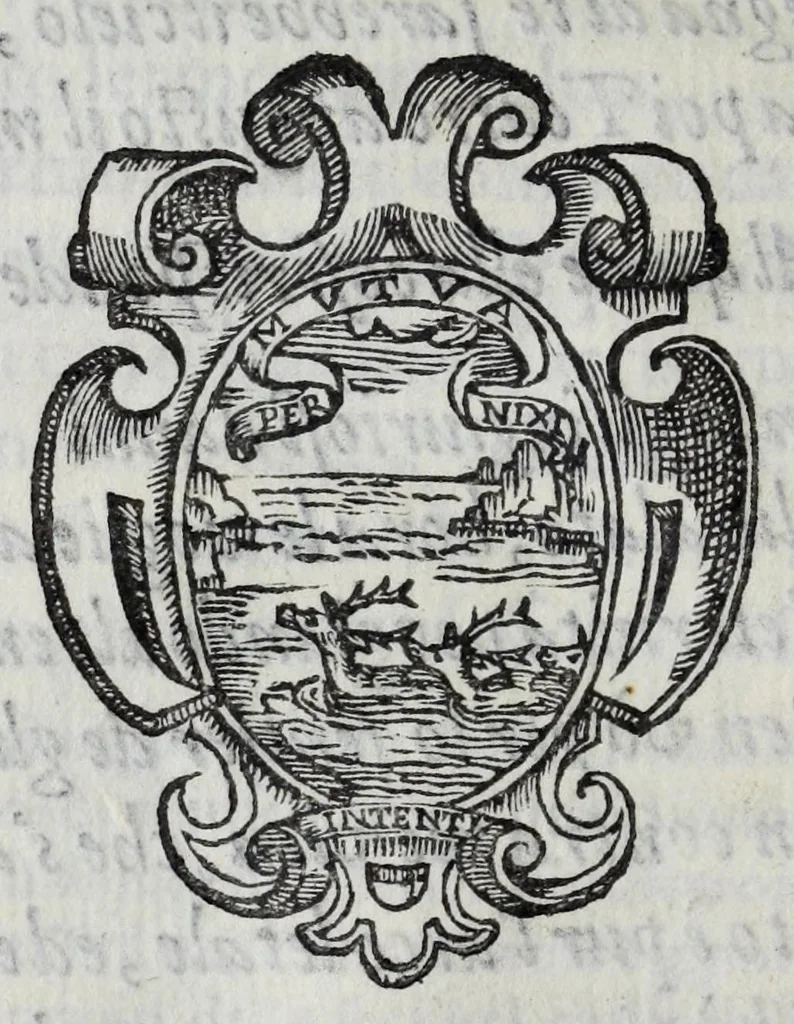 An illustration from La cvriosa et diletteuole aggionta del sig. Ant. Maria Spelta, cittadino pavese, all' Historia sua : nella qvale oltra la vaghezza di molte cose, che dall'anno 1596 fino al 1603 s'intendono, sono anco componimenti arguti, da quali non poco gusto gli eleuati spiriti potranno prendere, 1602, leaf 184