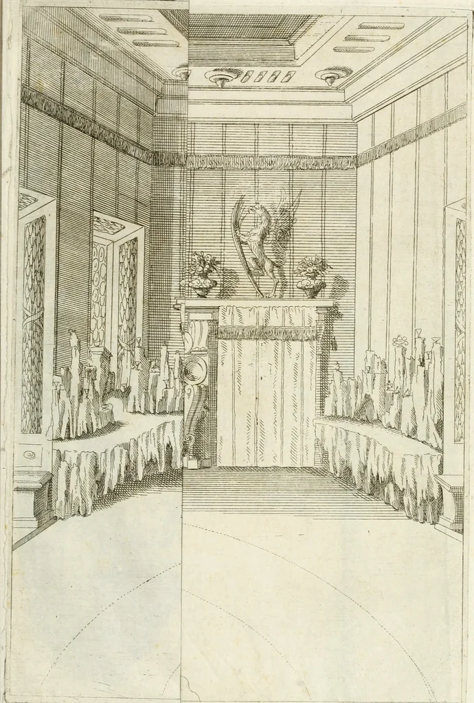 An illustration from La cvstodia d'oro : godvta nel vigilantissimo confalonierato dell'illvstrissimo signor senatore Francesco Ratta, e simboleggiata nel dilvisontvos.mo convito fatto all' ill.mo publico & ecc.si sig.ri anziani il primo bimestre dell'anno 1693, 1693, leaf 6