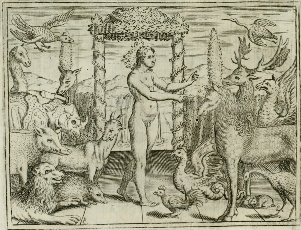An illustration from L'Adamo : sacra rapresentatione, 1617, leaf 63