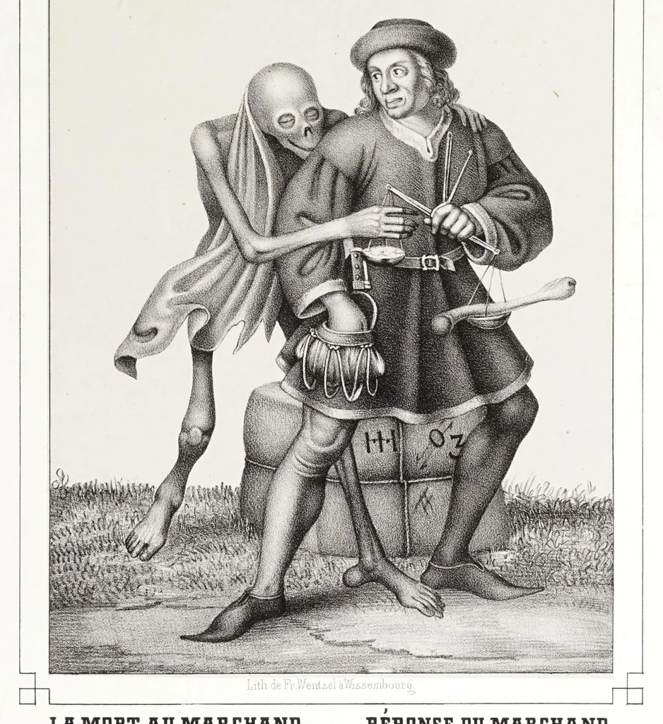 An illustration from La danse des morts à Bâle, 1840, leaf 45