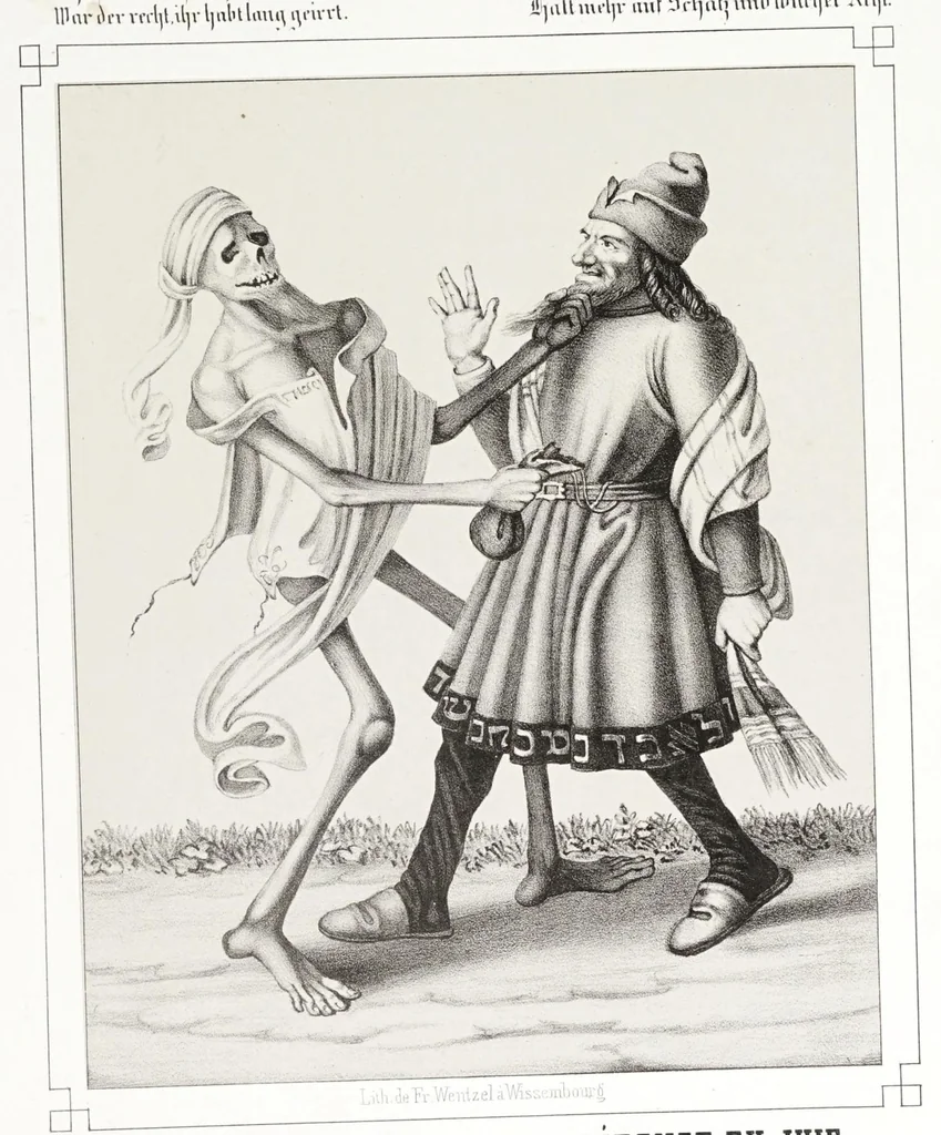 An illustration from La danse des morts à Bâle, 1840, leaf 73