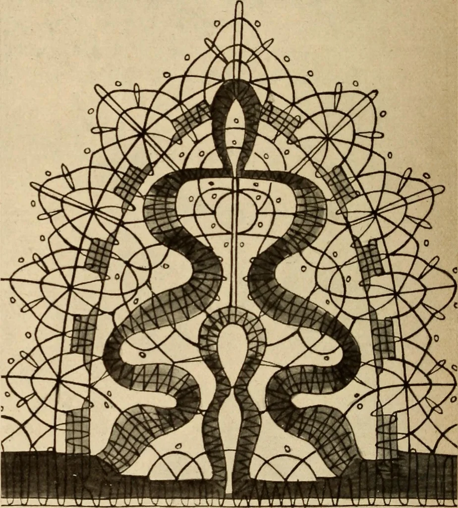 An illustration from La dentelle aux fuseaux, 1921, leaf 55