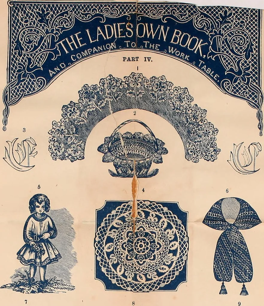 An illustration from The ladies' complete guide to crochet, fancy knitting, and needlework., 1854, leaf 98
