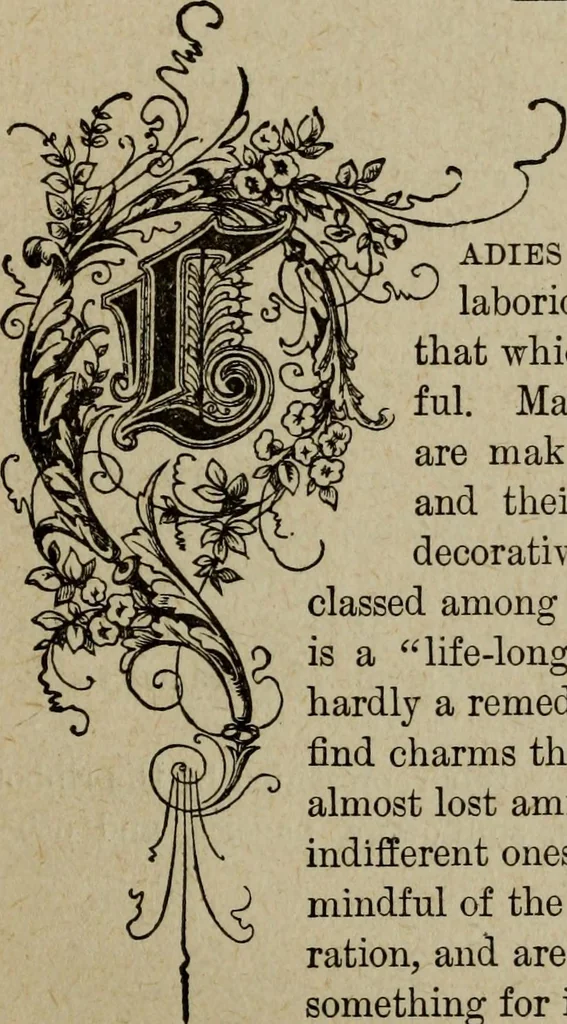 An illustration from Ladies' manual of art : or, Profit and pastime : a self teacher in all branches of decorative art, embracing every variety of painting and drawing on china, glass, velvet, canvas, paper and wood : the secret of all glass transparencies, sketching from nature, pastel and crayon drawing, taxidermy, etc, 1887, leaf 208