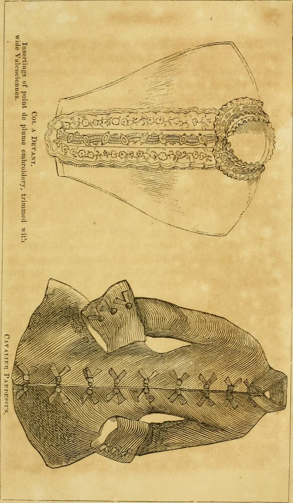 An illustration from The Ladies' self instructor in millinery and mantua making, embroidery and appliqué, canvas-work, knitting, netting, and crochet-work, 1853, leaf 44