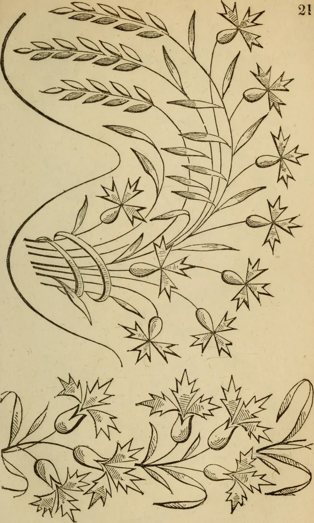 An illustration from The Ladies' self instructor in millinery and mantua making, embroidery and appliqué, canvas-work, knitting, netting, and crochet-work, 1853, leaf 28