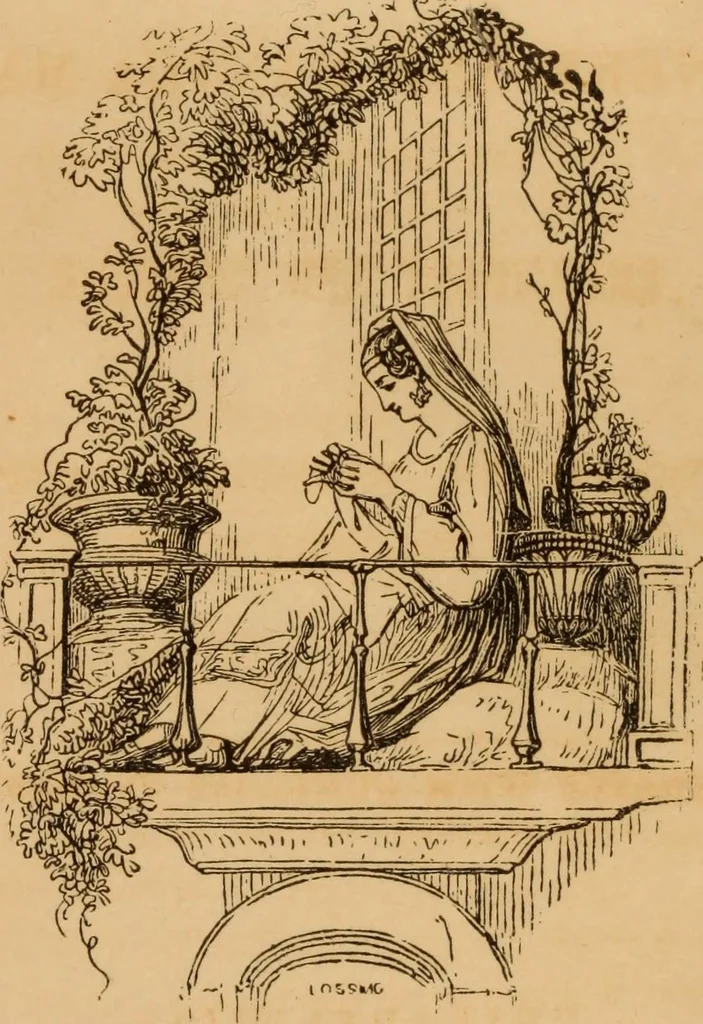 An illustration from The Ladies' self instructor in millinery and mantua making, embroidery and appliqué, canvas-work, knitting, netting, and crochet-work, 1853, leaf 7