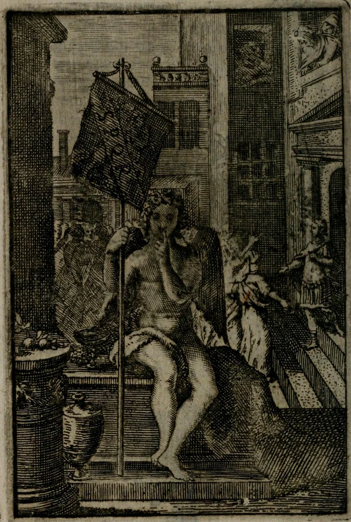 An illustration from La doctrine des moeurs : qui represente en cent tableaux la différence des passions, et enseigne la manière de parvenir à la sagesse universelle, 1688, leaf 127