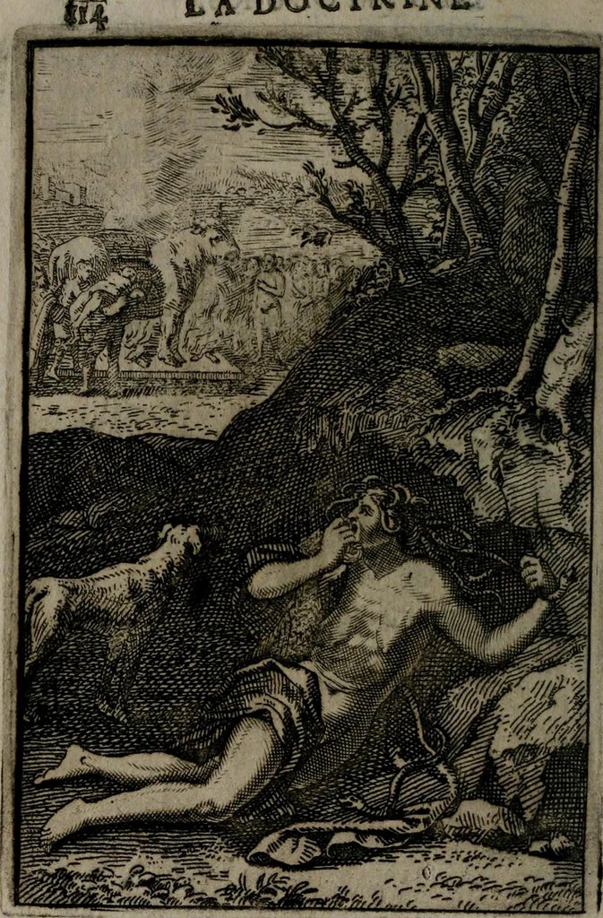 An illustration from La doctrine des moeurs : qui represente en cent tableaux la différence des passions, et enseigne la manière de parvenir à la sagesse universelle, 1688, leaf 131
