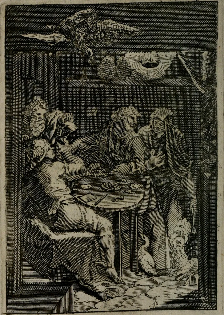 An illustration from La doctrine des moeurs : qui represente en cent tableaux la différence des passions, et enseigne la manière de parvenir à la sagesse universelle, 1688, leaf 143