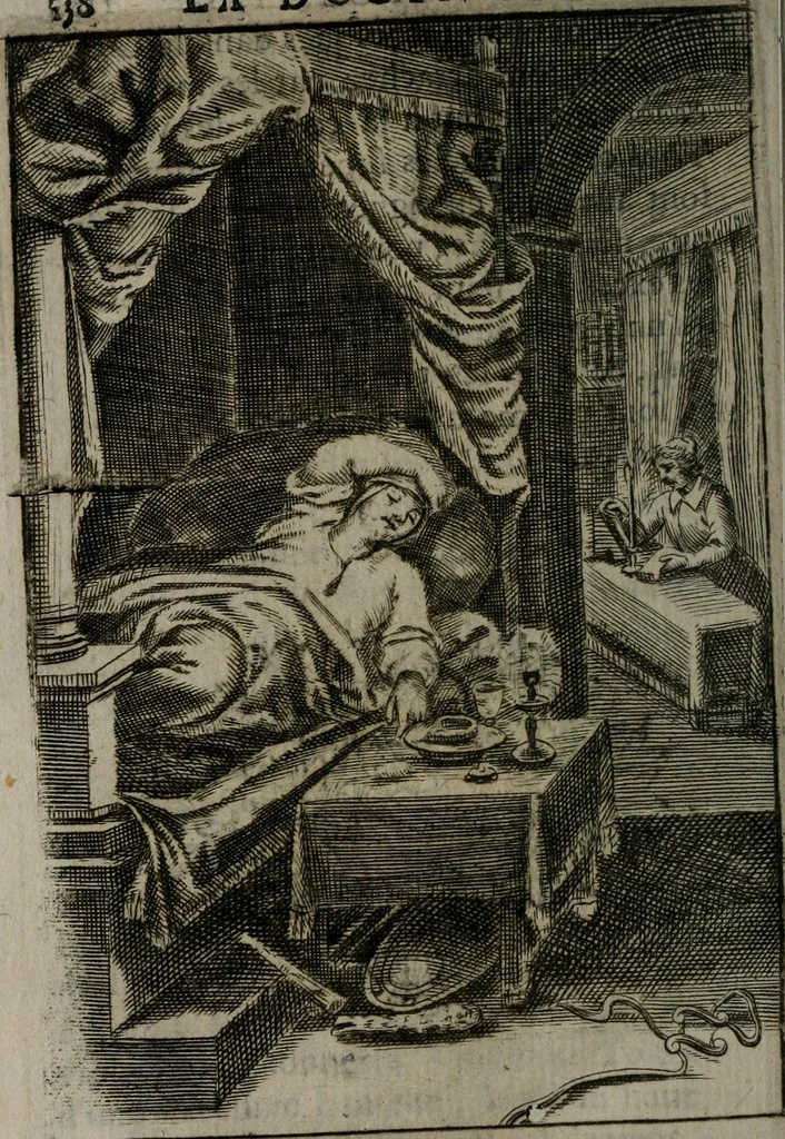 An illustration from La doctrine des moeurs : qui represente en cent tableaux la différence des passions, et enseigne la manière de parvenir à la sagesse universelle, 1688, leaf 155
