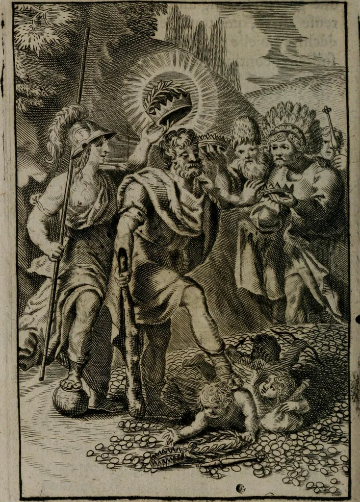 An illustration from La doctrine des moeurs : qui represente en cent tableaux la différence des passions, et enseigne la manière de parvenir à la sagesse universelle, 1688, leaf 175