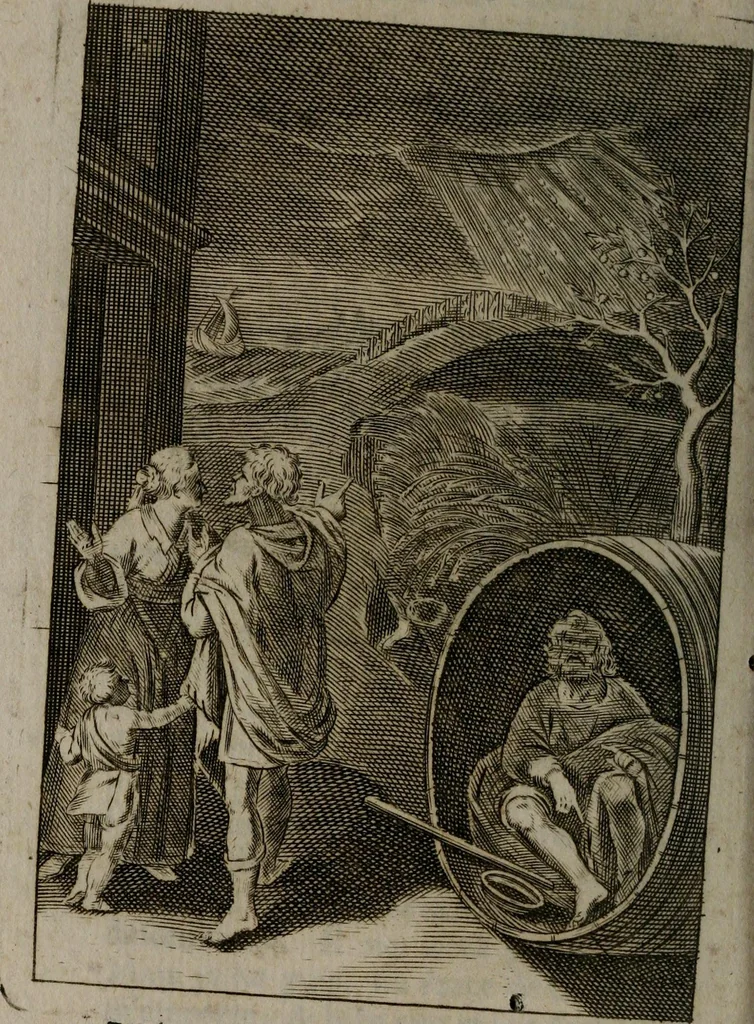 An illustration from La doctrine des moeurs : qui represente en cent tableaux la différence des passions, et enseigne la manière de parvenir à la sagesse universelle, 1688, leaf 219