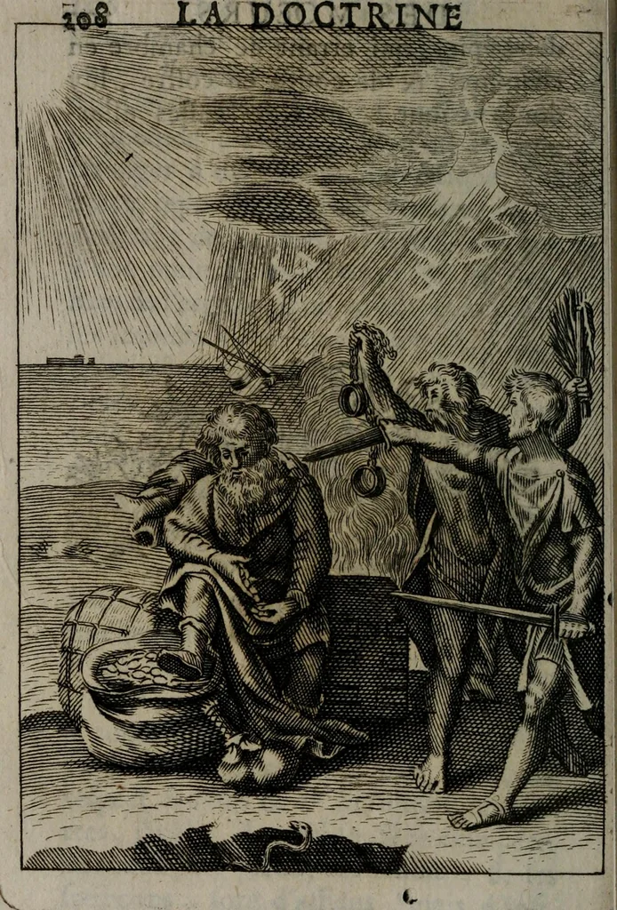 An illustration from La doctrine des moeurs : qui represente en cent tableaux la différence des passions, et enseigne la manière de parvenir à la sagesse universelle, 1688, leaf 227