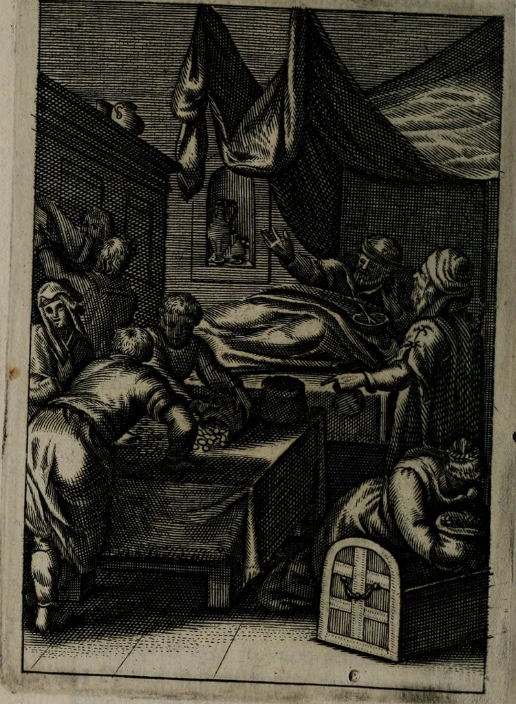 An illustration from La doctrine des moeurs : qui represente en cent tableaux la différence des passions, et enseigne la manière de parvenir à la sagesse universelle, 1688, leaf 243