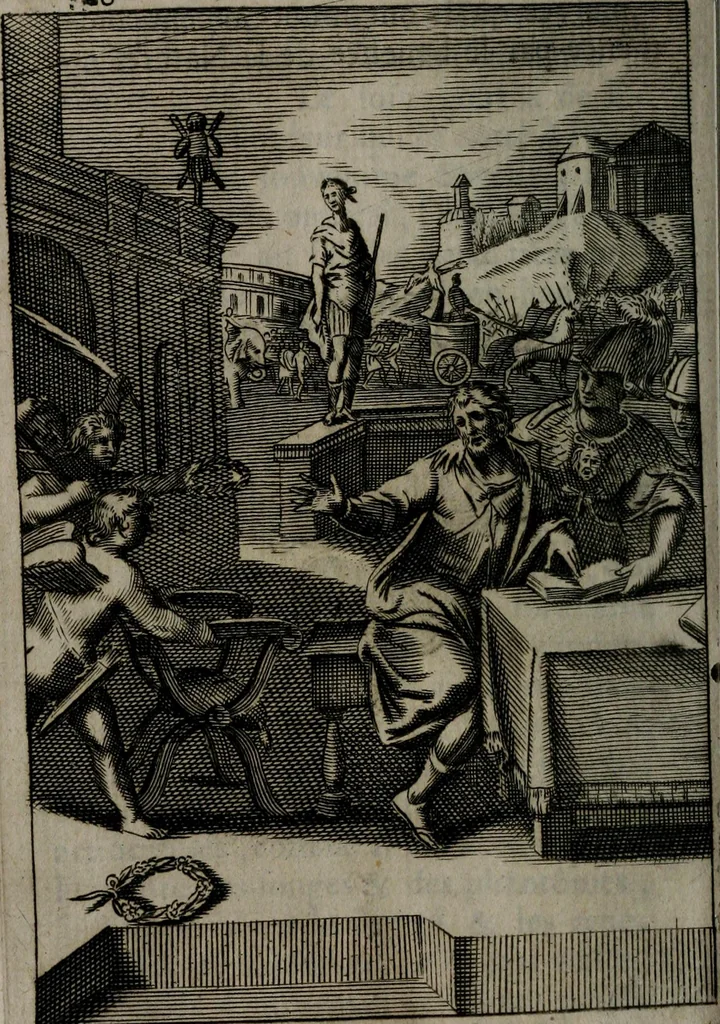 An illustration from La doctrine des moeurs : qui represente en cent tableaux la différence des passions, et enseigne la manière de parvenir à la sagesse universelle, 1688, leaf 285